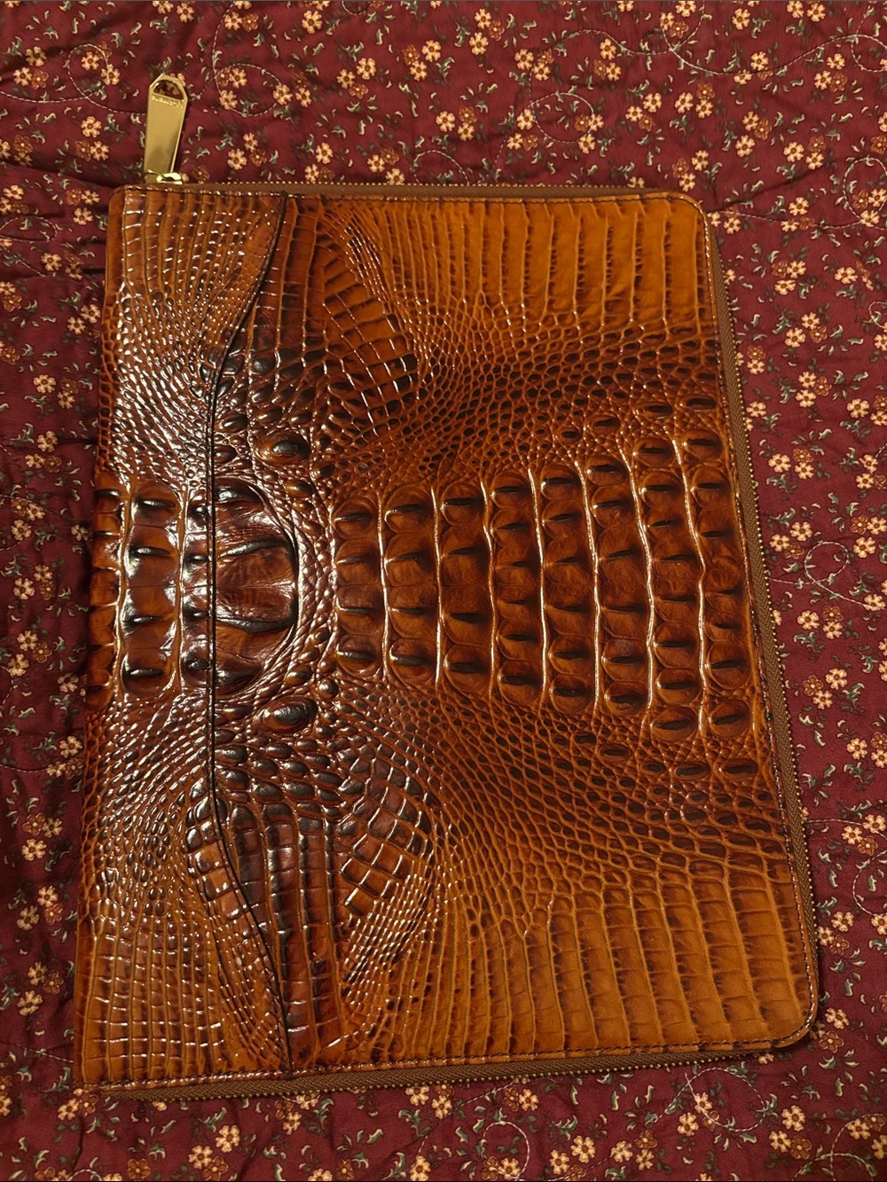 Brahmin croc embossed portfolio with zipper